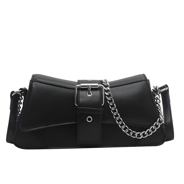 Sac à main noir forme baguette avec boucle et chaîne argentée, 46193944297696,46193944330464