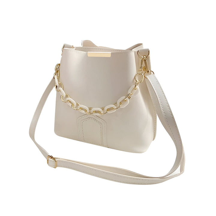Sac seau crème avec chaîne décorative et bandoulière, 46193874272480,46193874305248,46193874338016,46193874370784,46193874403552,46193874436320
