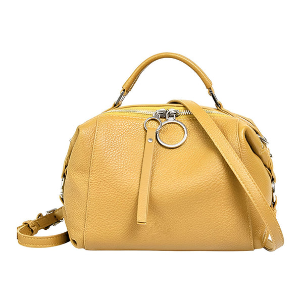 Sac à main Boston en cuir grainé jaune avec poignées et bandoulière amovible., 46193847599328,46193847632096,46193847664864,46193847697632,46193847730400