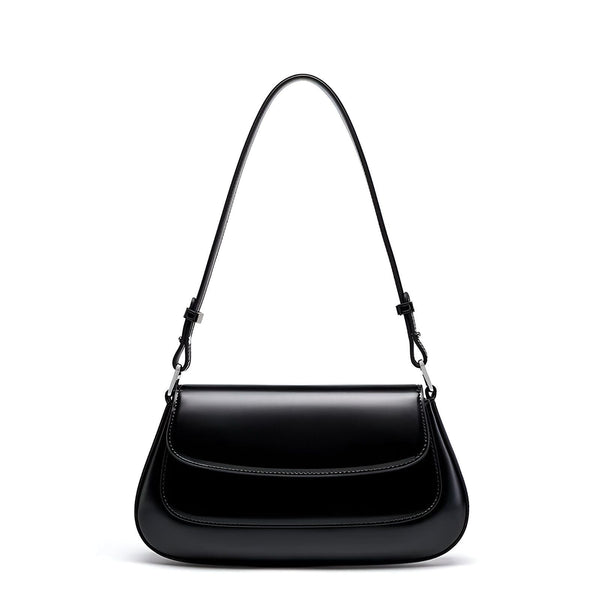 Sac à bandoulière noir brillant avec rabat, 46193864507616