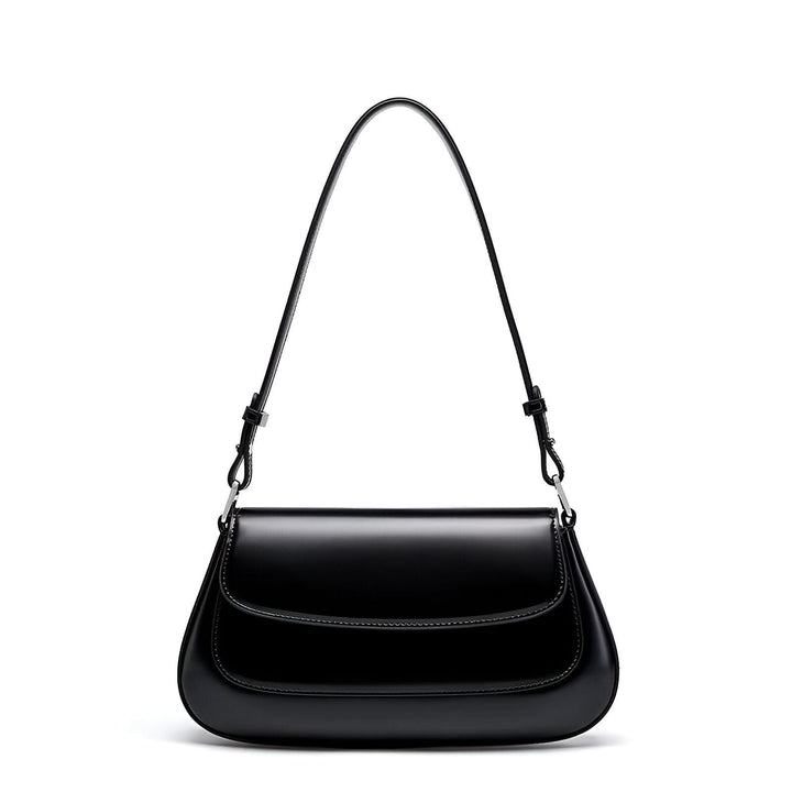 Sac à bandoulière noir brillant avec rabat, 46193864507616