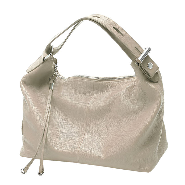 Sac à main en cuir grainé couleur taupe avec fermeture éclair, 46193844814048,46193844846816,46193844879584,46193844912352