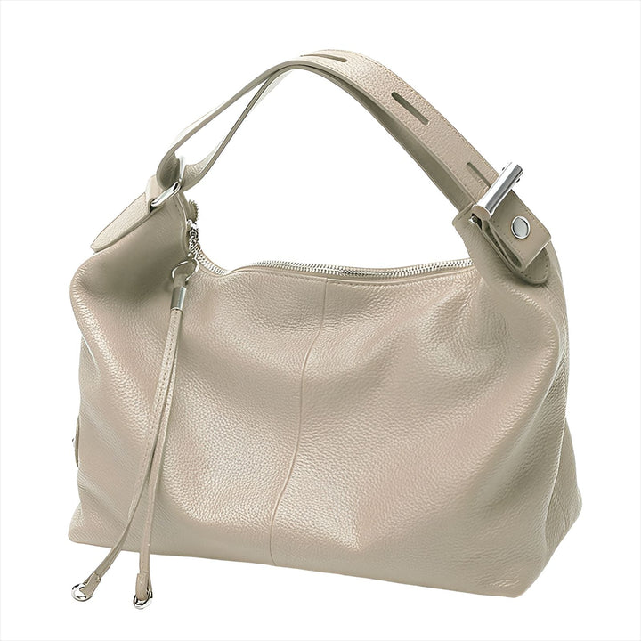 Sac à main en cuir grainé couleur taupe avec fermeture éclair, 46193844814048,46193844846816,46193844879584,46193844912352