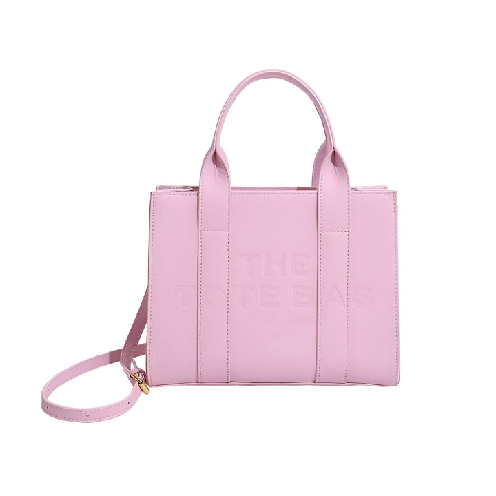 Sac tote bag rose pâle avec anses et bandoulière, inscription THE TOTE BAG en relief, 46193877811424,46193877844192,46193877876960,46193877909728,46193877942496,46193877975264,46193878008032,46193878040800