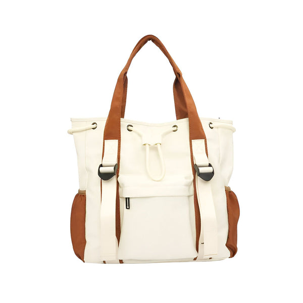 Sac fourre-tout convertible sac à dos crème avec bretelles marron, 46193874927840,46193874960608
