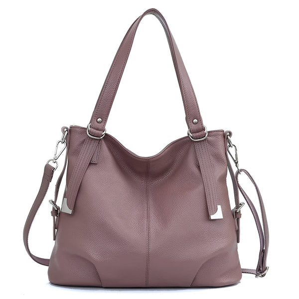 Sac bandoulière en cuir grainé couleur prune, poignées doubles et sangle amovible., 46193843765472,46193843798240,46193843831008,46193843863776,46193843896544,46193843929312,46193843962080