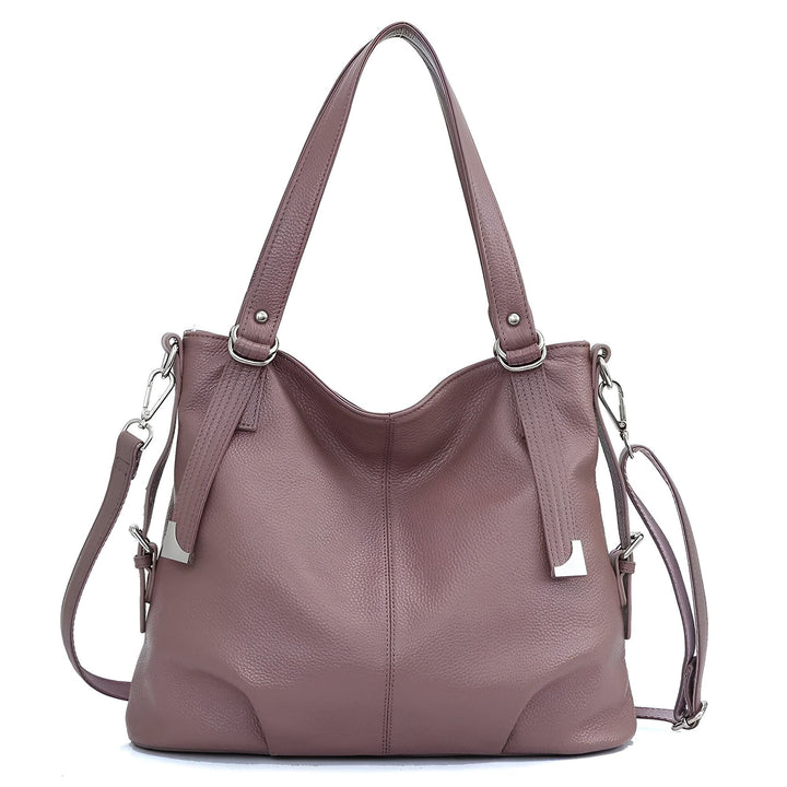 Sac bandoulière en cuir grainé couleur prune, poignées doubles et sangle amovible., 46193843765472,46193843798240,46193843831008,46193843863776,46193843896544,46193843929312,46193843962080