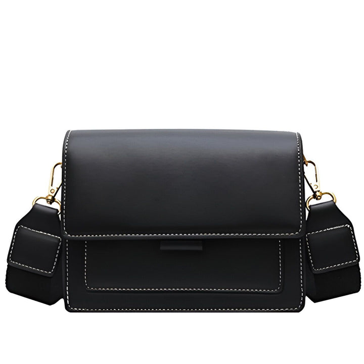 Sac noir bandoulière avec rabat, poche et coutures blanches., 46193877221600,46193877254368,46193877287136,46193877319904