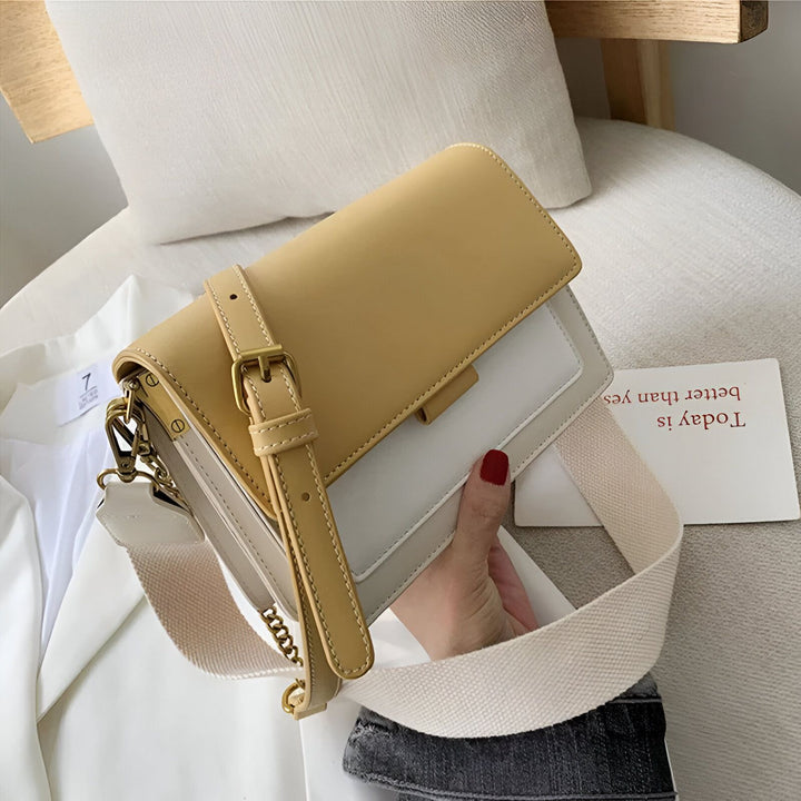 Sac à main bicolore jaune et blanc, bandoulière tissu et cuir, détails dorés, 46193877221600,46193877254368,46193877287136,46193877319904