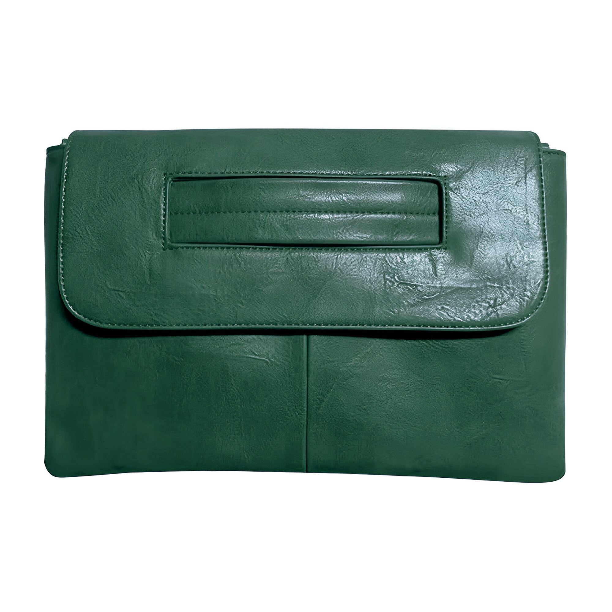 Sac à main vert foncé en cuir synthétique.