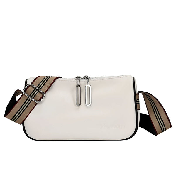 Sac bandoulière blanc avec bandoulière rayée beige et noire., 46266441433312,46266441466080,46266441498848