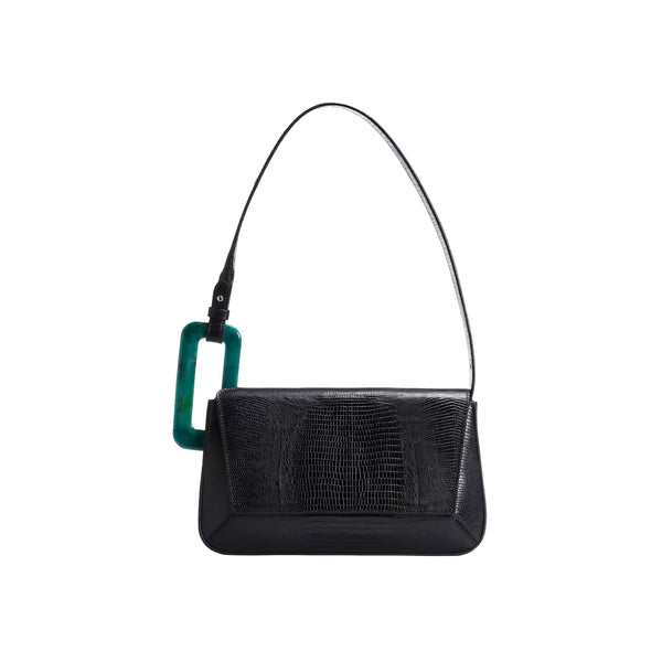 Sac bandoulière noir effet reptile avec charm vert, 46193873715424,46193873748192,46193873780960,46193873813728,46193873846496