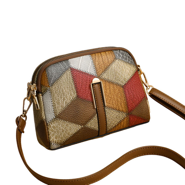 Sac bandoulière patchwork coloré en cuir avec zip et bandoulière fine., 46194026021088,46194026053856