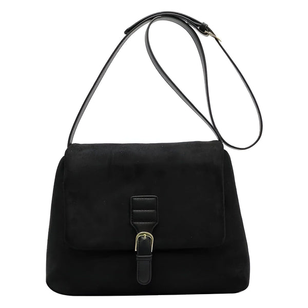 Sac bandoulière noir à rabat et boucle dorée., 46193887510752,46193887543520