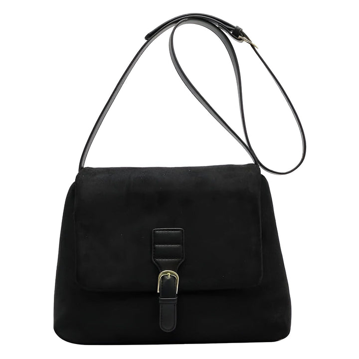 Sac bandoulière noir à rabat et boucle dorée., 46193887510752,46193887543520