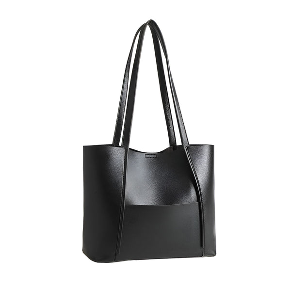 Sac cabas noir en cuir sur fond blanc, 46194055643360