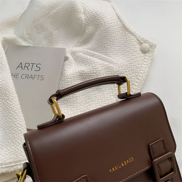 Sac à main en cuir marron KAXIU & BAGS avec anse et logo doré., 46194003312864,46194003345632,46194003378400,46194003411168