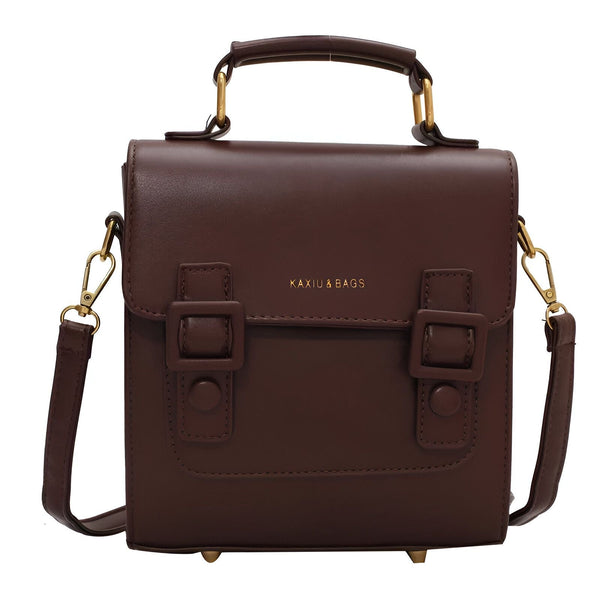 Sac à main carré marron KAXIU & BAGS, avec poignée, bandoulière et boucles décoratives., 46194003312864,46194003345632,46194003378400,46194003411168