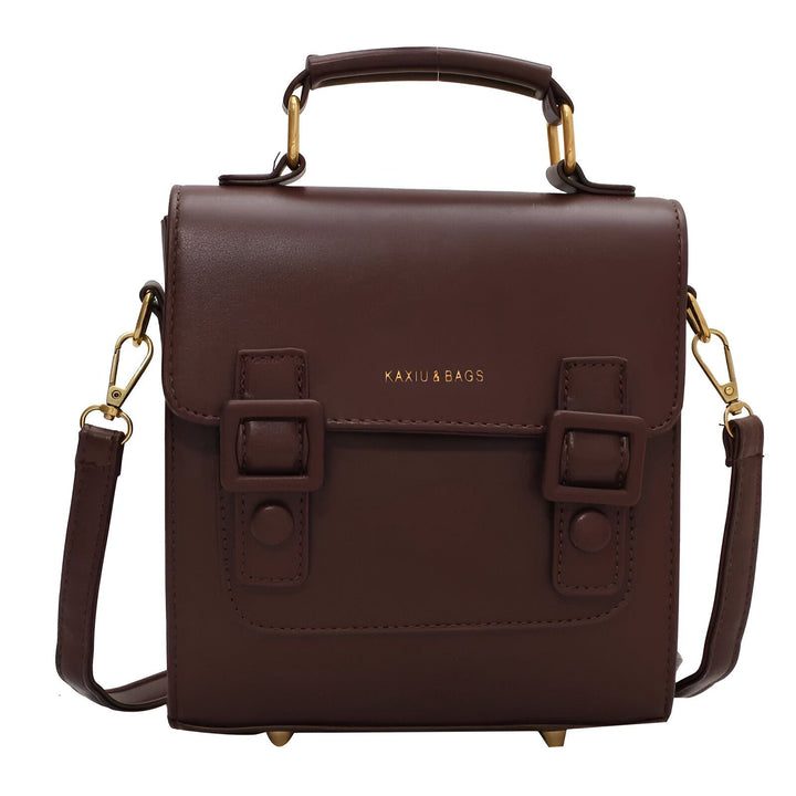 Sac à main carré marron KAXIU & BAGS, avec poignée, bandoulière et boucles décoratives., 46194003312864,46194003345632,46194003378400,46194003411168