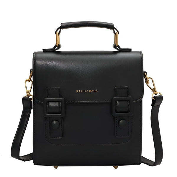 Sac à main noir KAXIU & BAGS en cuir avec poignée et bandoulière, boucles décoratives et détails dorés., 46194003312864,46194003345632,46194003378400,46194003411168