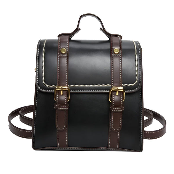 Sac à dos noir avec bretelles marron et boucles dorées, 46193899569376,46193899602144,46193899634912