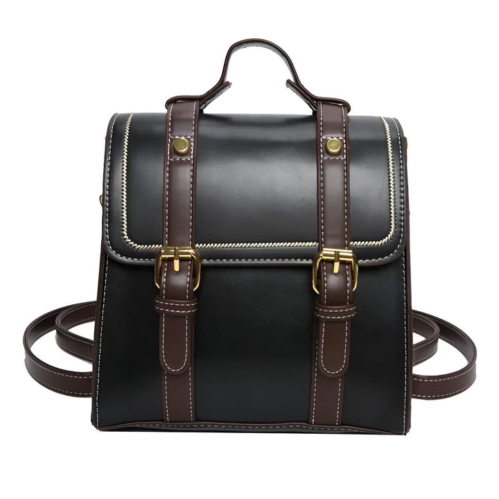 Sac à dos noir avec bretelles marron et boucles dorées, 46193899569376,46193899602144,46193899634912
