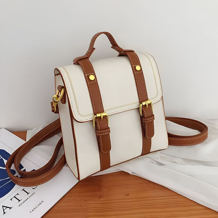Sac à main blanc avec lanières et boucles marron, 46193899569376,46193899602144,46193899634912