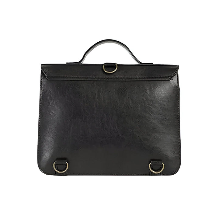 Dos de sac en cuir noir avec poignée et anneaux en D., 46193905008864,46193905041632