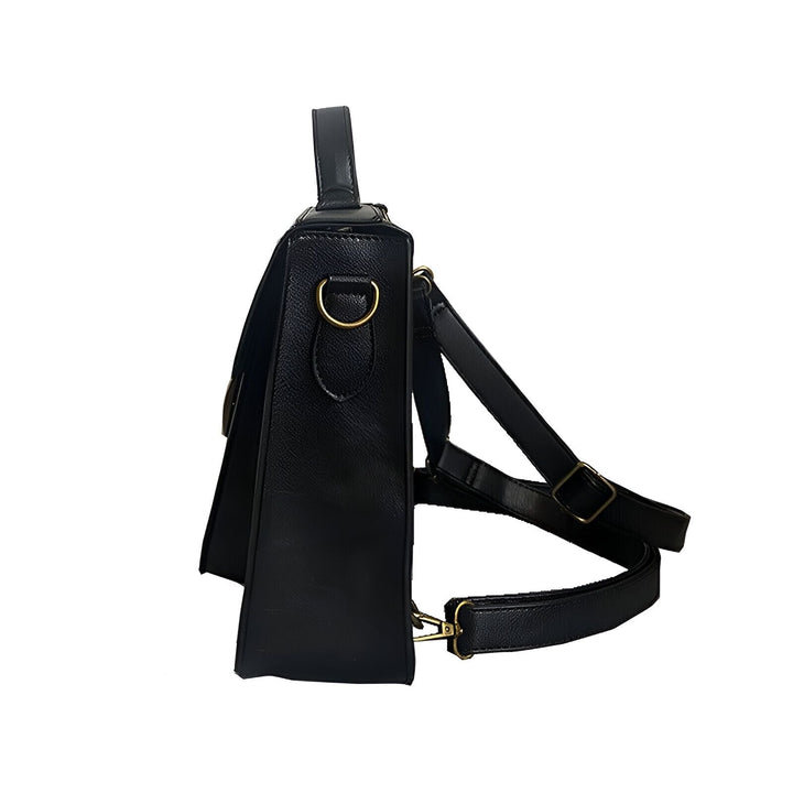 Sac à main noir vu de côté avec poignée et bretelles., 46193905008864,46193905041632