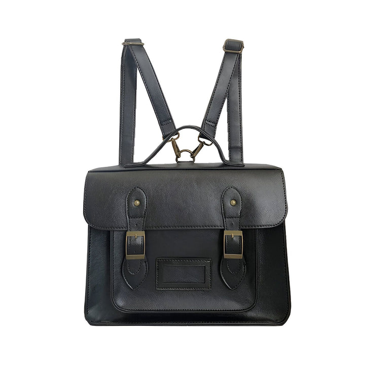 Sac à dos noir aspect cuir vintage avec bretelles et boucles sur le rabat., 46193905008864,46193905041632
