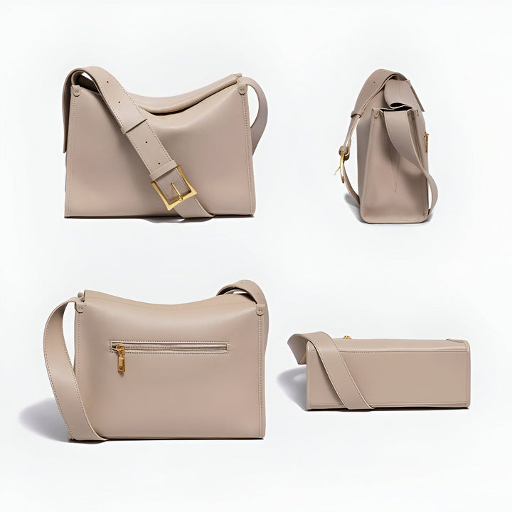 Sac bandoulière en cuir taupe avec sangle réglable, 46193858380000,46193858412768,46193858445536