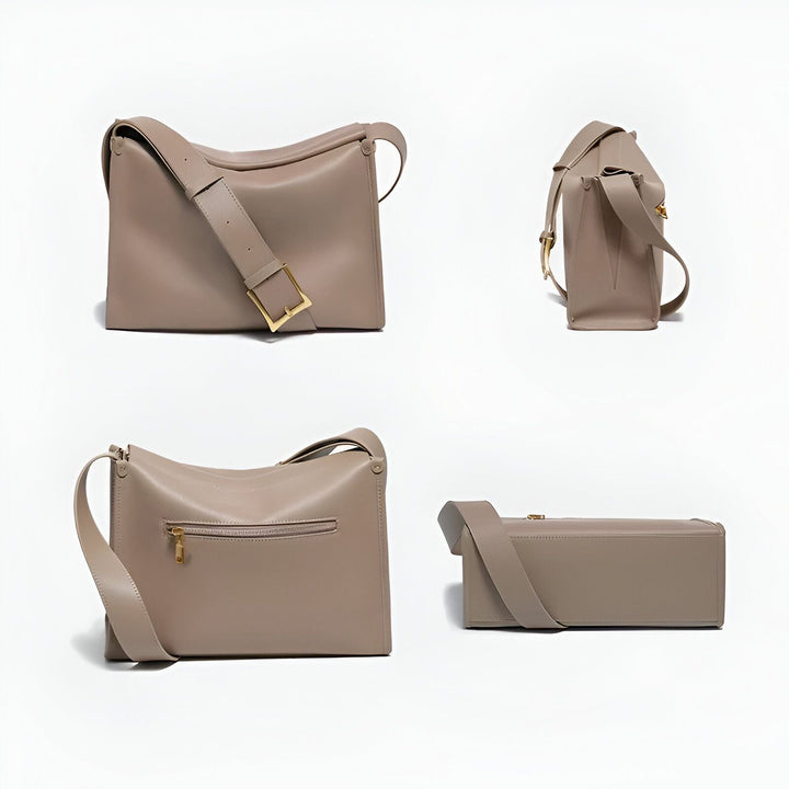 Sac à main bandoulière beige avec boucle dorée et poche zippée., 46193858380000,46193858412768,46193858445536