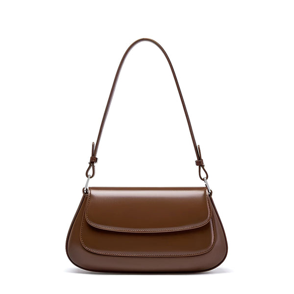 Sac à bandoulière marron brillant avec rabat, 46193854316768,46193854349536