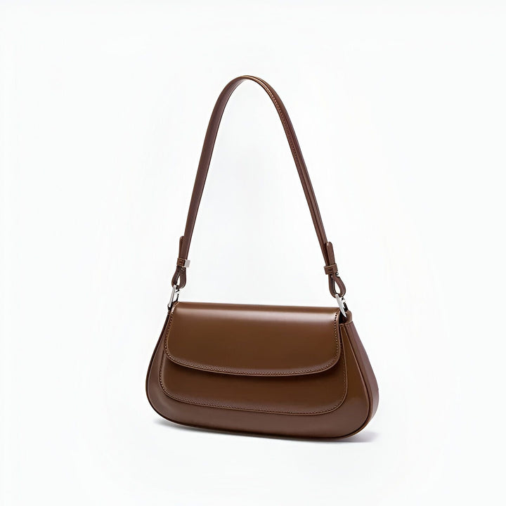 Sac baguette marron en cuir avec rabat, 46193854316768,46193854349536