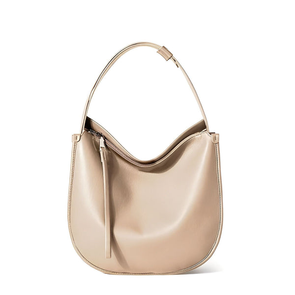 Sac hobo en cuir beige irisé avec anse et fermeture zippée., 46193857102048,46193857167584,46193857200352,46193857233120