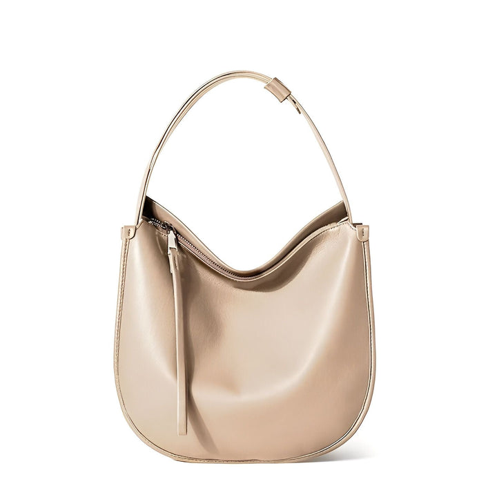Sac hobo en cuir beige irisé avec anse et fermeture zippée., 46193857102048,46193857167584,46193857200352,46193857233120