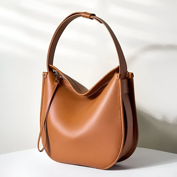 Sac à main en cuir marron avec fermeture éclair et bandoulière, 46193857102048,46193857167584,46193857200352,46193857233120