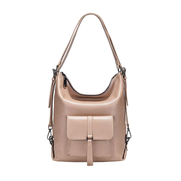 Sac à main en cuir rose poudré avec poche avant et bretelles réglables., 46193840029920,46193840062688,46193840095456,46193840128224,46193840160992