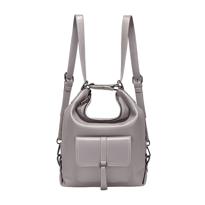 Sac à dos convertible en cuir gris avec poche frontale, 46193840029920,46193840062688,46193840095456,46193840128224,46193840160992