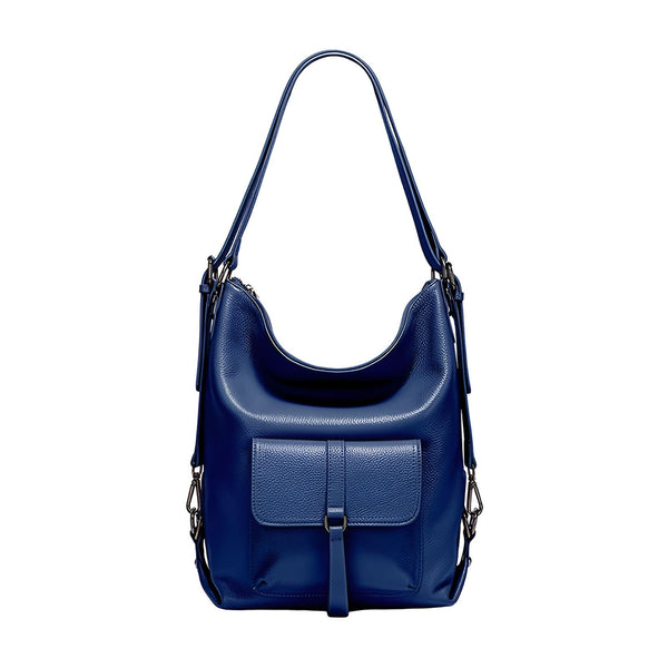 Sac hobo bleu en cuir grainé avec poche à rabat., 46193840029920,46193840062688,46193840095456,46193840128224,46193840160992