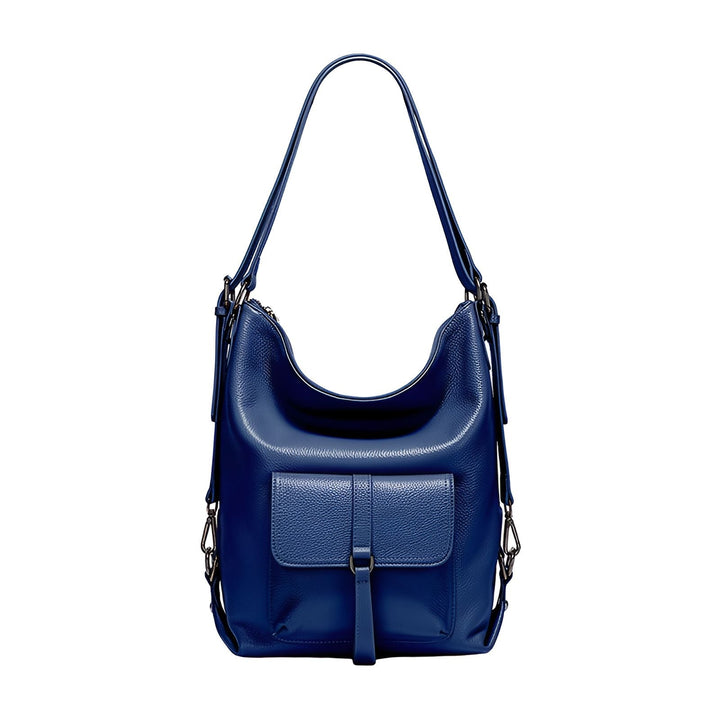 Sac hobo bleu en cuir grainé avec poche à rabat., 46193840029920,46193840062688,46193840095456,46193840128224,46193840160992