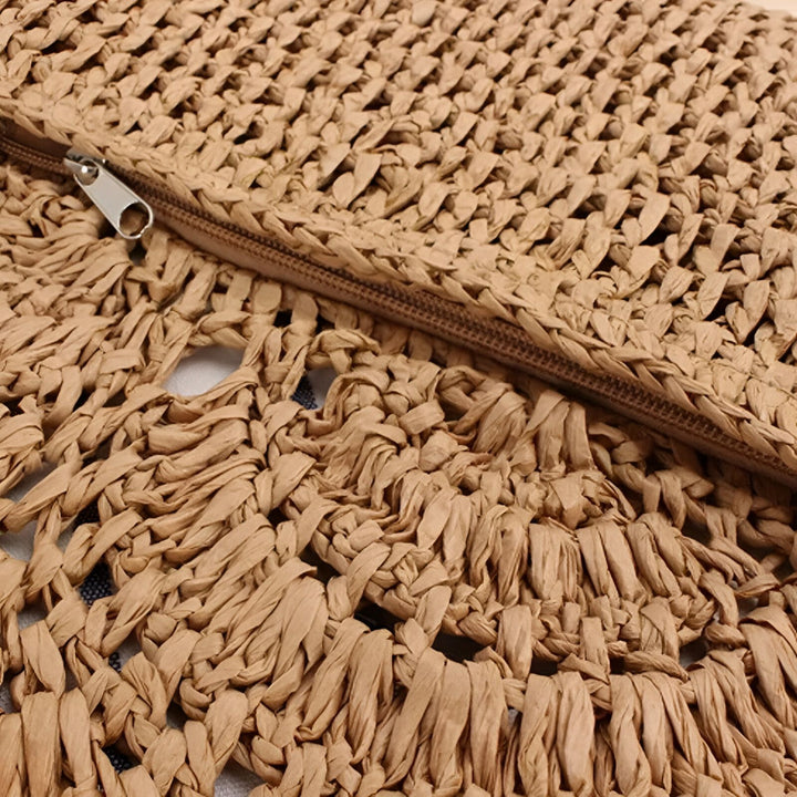 Sac tissé en raphia beige avec zip., 46193921884384,46193921917152