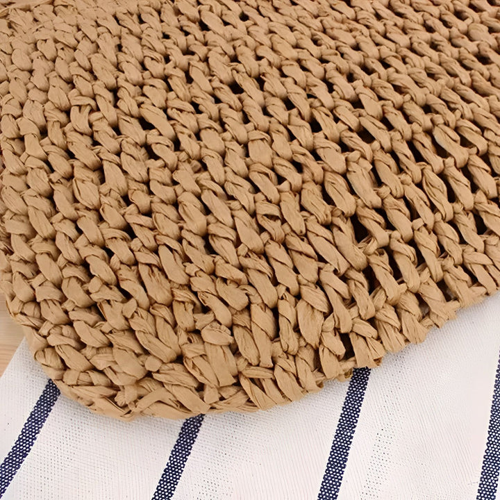 Détail de tressage beige sur tissu blanc à rayures bleues, 46193921884384,46193921917152