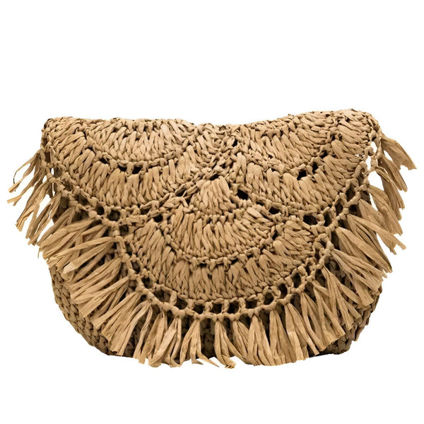 Sac en paille tressée beige avec franges, 46193921884384,46193921917152