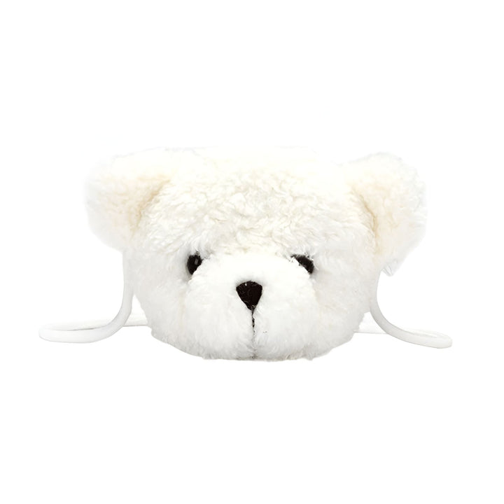 Tête d'ours en peluche blanc moelleux avec anses blanches, 46193981587680,46193981620448