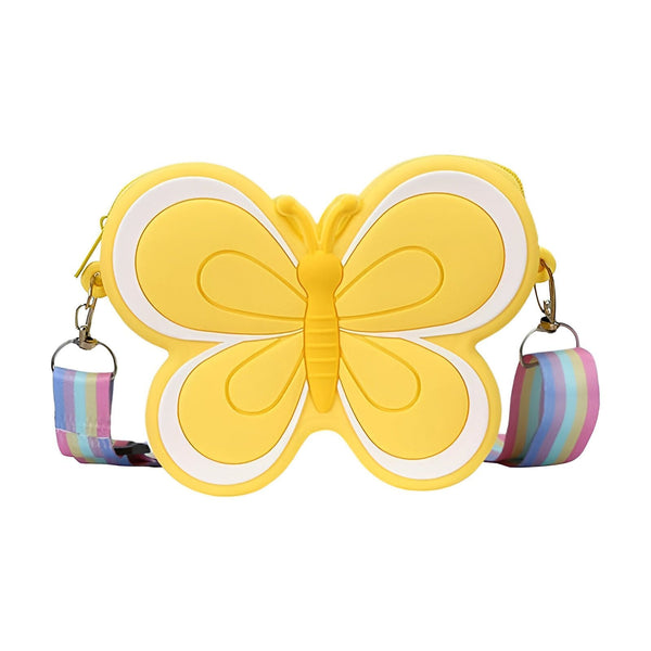Sac bandoulière enfant jaune forme papillon, sangle multicolore., 46193987289312,46193987322080,46193987354848,46193987387616