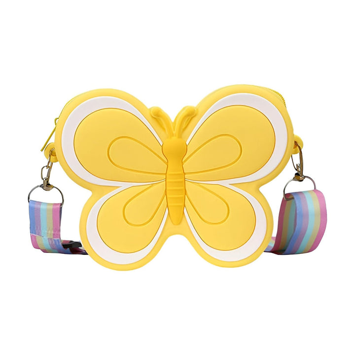 Sac bandoulière enfant jaune forme papillon, sangle multicolore., 46193987289312,46193987322080,46193987354848,46193987387616