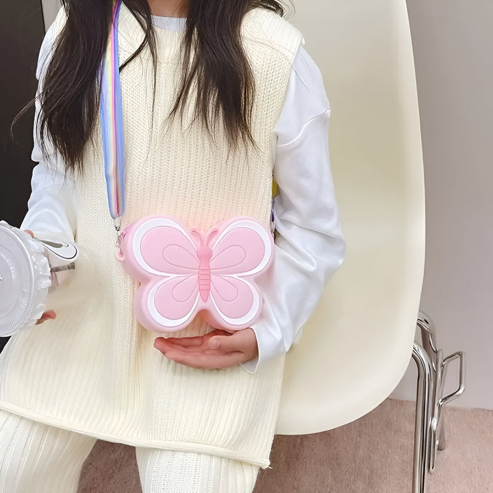 Sac à main enfant rose papillon avec bandoulière arc-en-ciel, 46193987289312,46193987322080,46193987354848,46193987387616