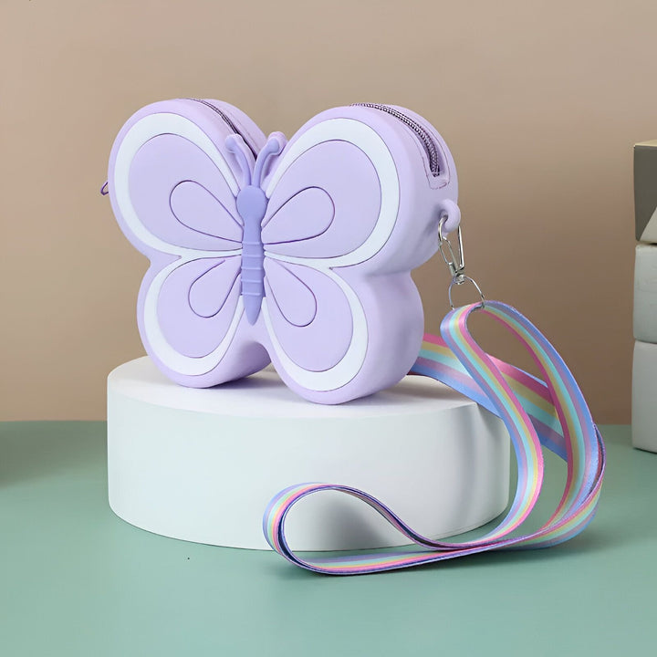 Pochette violette en forme de papillon avec une sangle arc-en-ciel, 46193987289312,46193987322080,46193987354848,46193987387616