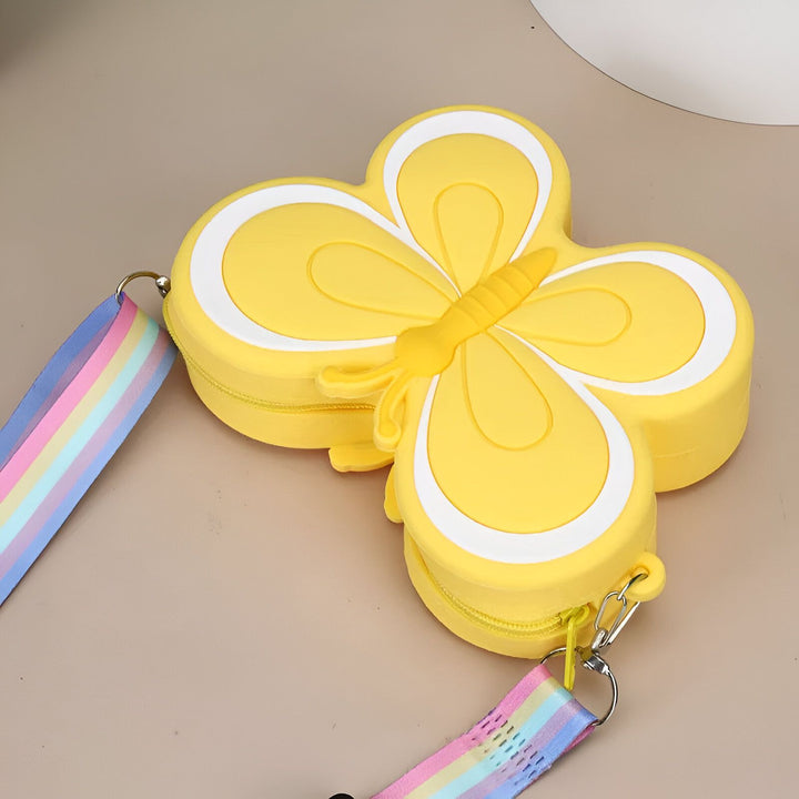 Sac enfant jaune en forme de papillon avec bandoulière arc-en-ciel., 46193987289312,46193987322080,46193987354848,46193987387616